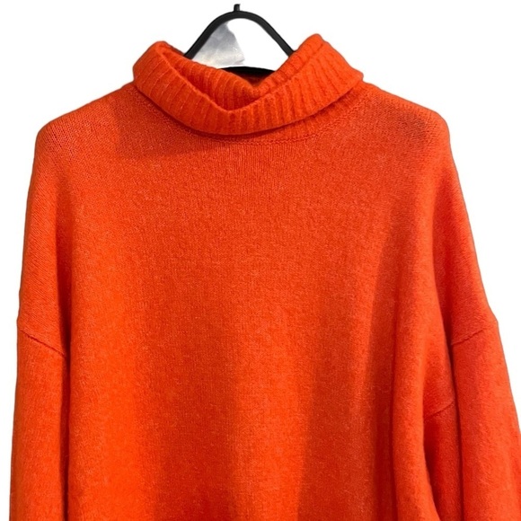 ZARA Oversized Knit Turtleneck Sweater Midi Dress Orange M - Picture 4 of 15